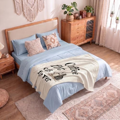 Cat and Coffee Throw Blanket – "Coffee First Cats Forever" Cat Lover Gifts - color: Tk010, size: 60"x50"