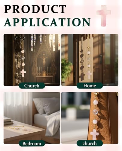 2PCS Crystal Cross for Car Mirror Hanging, Cute Healing Stones Car Rear View Charm Accessories Ornament for Sun Catcher