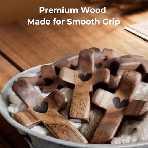 Vrouwengeld 2Pcs Wooden Pocket Cross My Heart, Stress Relief Cross Fidget, Wooden Cross Fidget Easter Gifts Encouragement Gift Ideas for Children Men Women, Pocket Prayer Cross Portable Wall Cross - color: 2Pcs