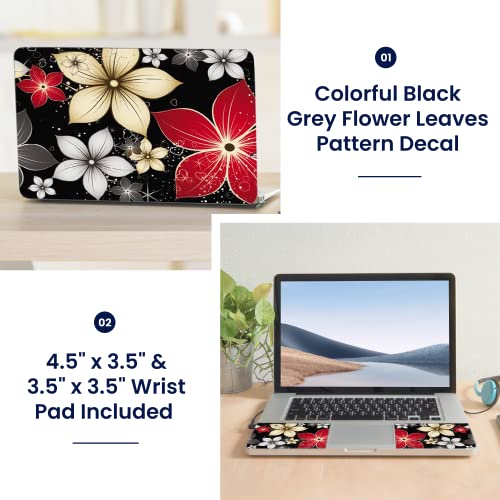 LSS 15 15.6 Inches Laptop Notebook Skin Sticker with 2 Wrist Pads - Reusable Cover Protector Vinyl Sticker Cover Decal Fits 13" - 16" HP Asus Acer Samsung - Black Grey Flower Leaves - color: Black Grey Flower Leaves, size: 13" - 16"