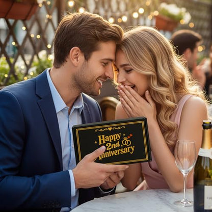 2nd Anniversary Couple Socks Gift – 2 Pairs of Matching Socks, 2 Year Anniversary Card & Gift Box, Cotton Anniversary Set for Couples, Him, Her, Husband, Wife