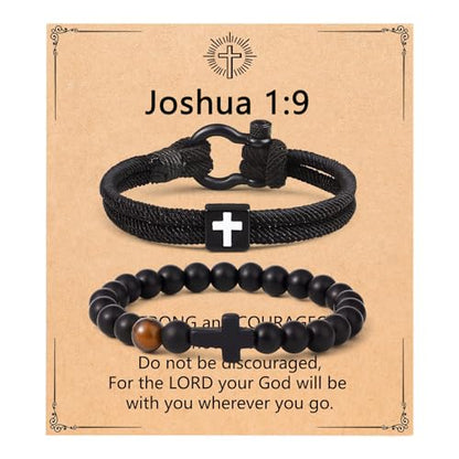 Giovanchi Christian Cross Bracelet for Men Him Dad Father Godfather Grandfather Grandpa Husband, Inspirational Faith Based Jesus Bracelets Gifts for Easter Basket Stuffers - style: Joshua 1:9