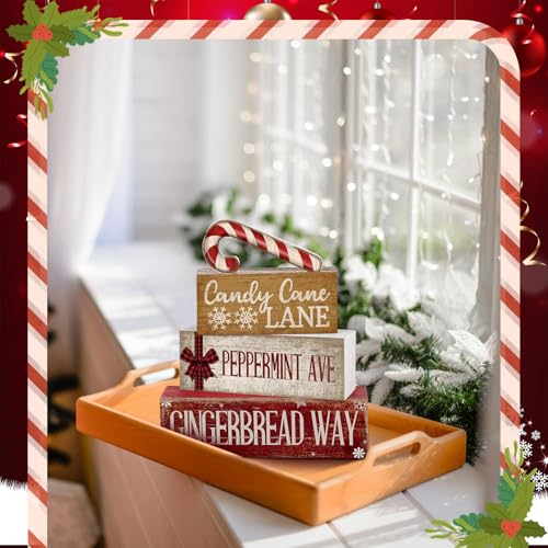 Moucuny 4 Pcs Christmas Table Decor Wooden Candy Cane Decoration Farmhouse - style: Candy Cane