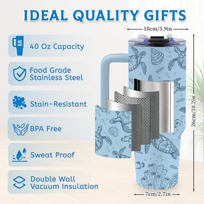 Sea Turtle Gifts for Women, 40oz Tumbler with Handle & Straw - color: Turtle-Blue