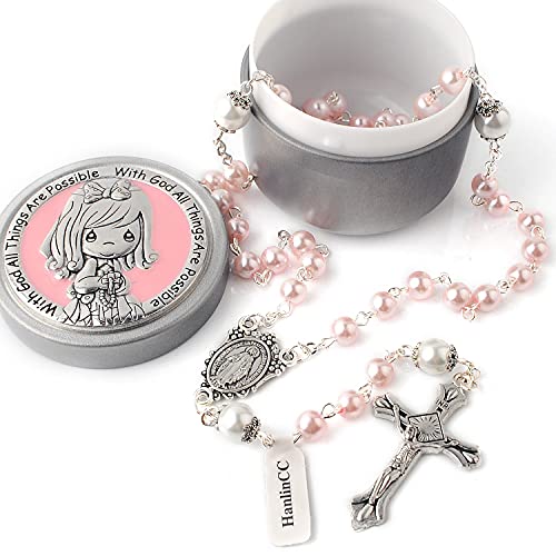 HanlinCC Catholic Rosary Glass Beads Necklace with Gift Box