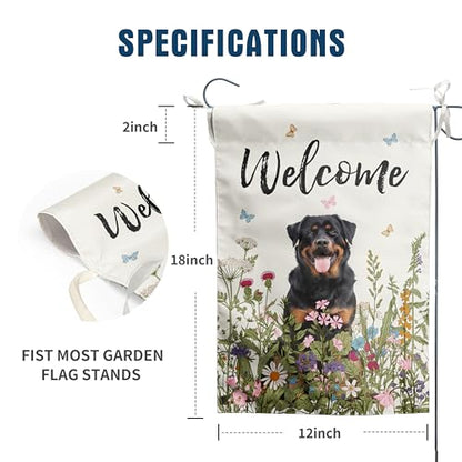Spring Summer Garden Flag Floral Rottweiler Yard Flag Flower Dog Garden Flags for Outside Small Outdoor Welcome Flags 12x18 Double Sided - color: p-Rottweiler