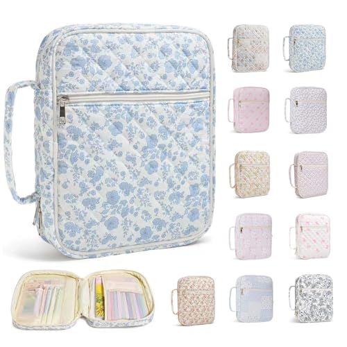 Bible Cover for Women, Bible Tote with Handle and Organizer Pouch, Fits Standard Bibles, Floral Church Bag for Study, Travel, Back to School (Blue Flower) - color: Blue Flower