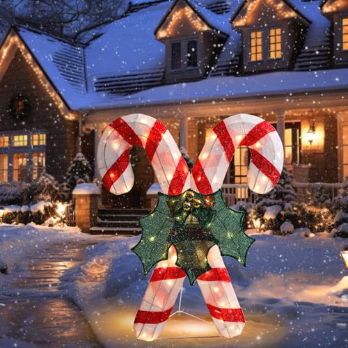 4 FT Lighted Christmas Candy Cane, Pre‑Lit Outdoor Yard Decor - size: 35.04''*29.53''