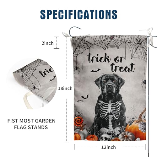 Halloween Black Lab Garden Flag Trick or Treat Yard Flag Ghost Labrador Dog Garden Flags for Outside 12x18 Double Sided Mini Skeleton Halloween Decor Outdoor Lawn Welcome Flag - color: halloweenblacklab