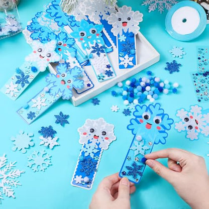 Funrous 48 Sets Crafts Kit Paper Crafts DIY Make Your Own Hanging Ornaments with Pompoms Diamond Stickers for Holiday Classroom Activities Party Favors, Bookmark - style: Bookmark