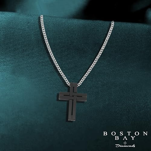 Men's Cross Pendant Necklace in 316L Stainless Steel Interlocking Woven Cross on 24” Curb Chain, Choice of Color - color: Black Stainless Steel