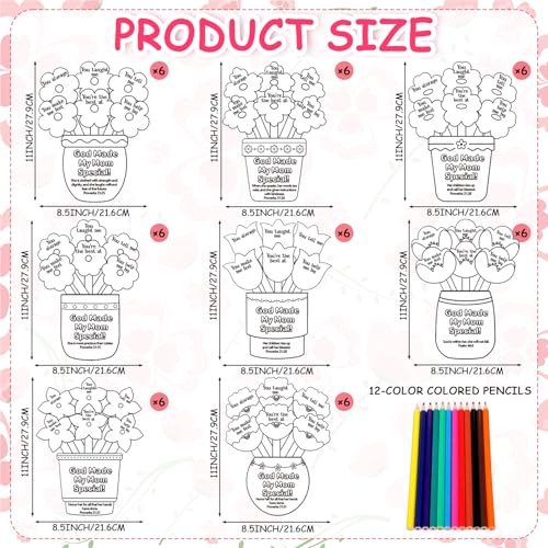 Dunzoom 48 Pcs Mother's Day Christian Crafts Color Your Own Sunday School Crafts with 12 Colored Pencils God Made My Mom Special Flower Pot Arts DIY Bible Religious Gifts Church Classroom Activities - style: Mother's Day