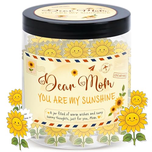 Positive Sunflower Jar with 60 Affirmation Cards, Uplifting Motivation Jar For Mom, Encouraging Sunflower Gifts For Mom Women, Emotional Support Gift, Funny Desk Decor, Gifts for Coworkers Women - color: Sunflower for Mom