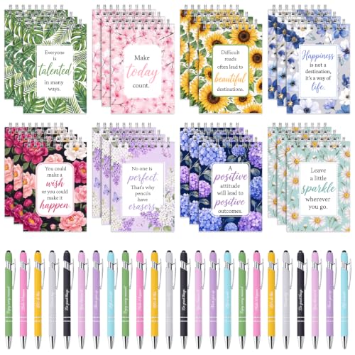 Sprial Notebooks with Pens 48 Pack, 5.5 x 4.7 Inch, Floral - color: Lush Botanical Motivational