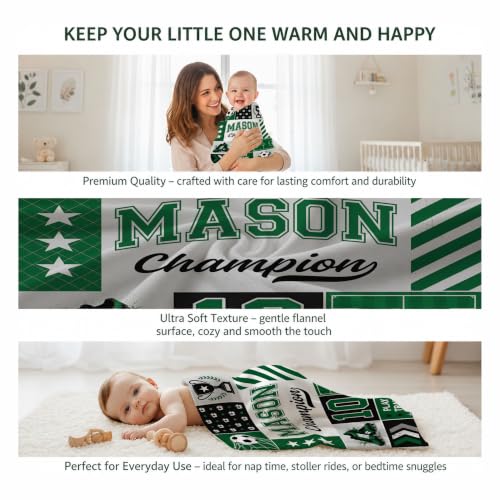 Personalized Soccer Baby Blanket, Custom Football Baby Blanket - color: Green #9