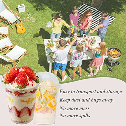 Artpreti 25 Sets 12 oz Clear Plastic Parfait Cups with Dome Lids(NO HOLE) - Disposable Dessert Cups with Lids for Dips Snacks and Fruit Yogurt Smoothie Iced Cold Drinks, No Leaking - size: 12 oz - Dome Lid