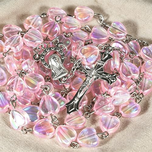 Handmade Rosary Beads for Women, Elegant Catholic Gifts for First Communion, Confirmation & Spiritual Prayer, Unique Beaded Rosary Necklace with Zippered Case - color: Pink - Immaculate Heart of Mary