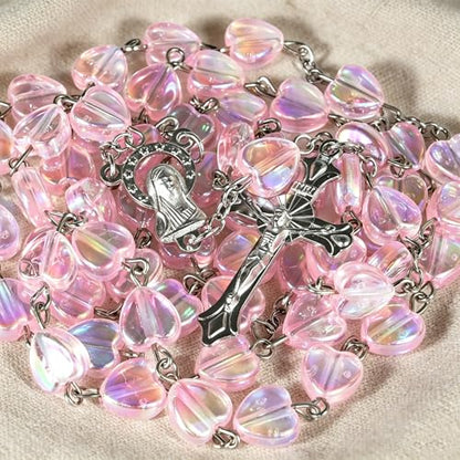 Handmade Rosary Beads for Women, Elegant Catholic Gifts for First Communion, Confirmation & Spiritual Prayer, Unique Beaded Rosary Necklace with Zippered Case - color: Pink - Immaculate Heart of Mary