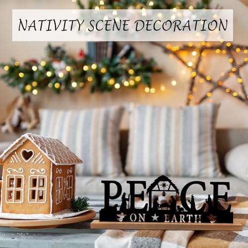 Pinkunn Black Metal Nativity Scene, Peace on Earth Sign for Christmas - style: Peace on Earth