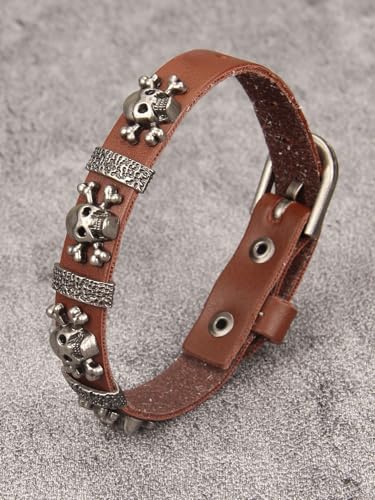 Jeilwiy Punk Rock Gothic Black Rivet Leather Spiked Necklace Collar Neckband Leather Choker Necklace for Women Mom Gifts Adjustable - color: HGB153-Brown