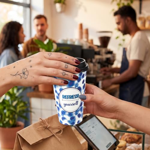 50 Pack 16 oz Disposable Coffee Cups with Lids Blue Colorful - style: Blue and Colorful Inspirational Quotes