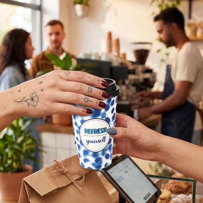 50 Pack 16 oz Disposable Coffee Cups with Lids Blue Colorful - style: Blue and Colorful Inspirational Quotes