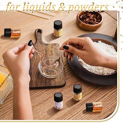 Lallisa 200 Pcs 2 ml Glass Vials with Black Screw Caps and Plastic Stoppers, 1/2 Dram Clear Small Leakproof Bottles Bulk, Mini Liquid Sample Vials for Essential Oils, Sample, DIY Craft - color: Clear with Black Cap, size: 2 ml