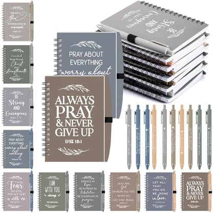 Kosiz 60 Pcs/30 Set Christian Gift Bulk Spiral Notebook and Pen, Morandi - color: Dark Color