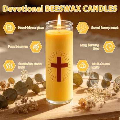 2 Pack Beeswax Prayer Candles, Devotional Candles in Glass - size: 2