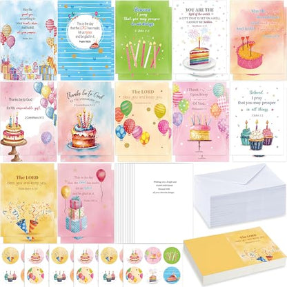 Motiskyy 120 Pcs Religious Christian Birthday Card Bulk, Watercolor Style - style: Watercolor Style