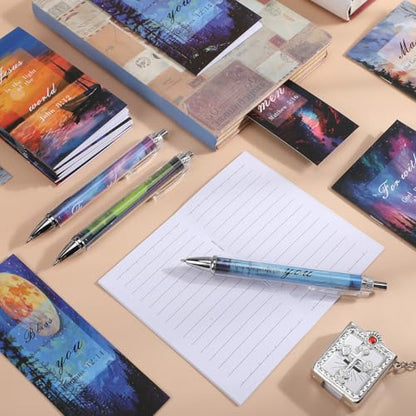 200 Pcs Christian Gift for Women Christian Accessories Include 50 Bible Verses Notebook 50 Church Bookmark 50 Ballpoint Pen Organza Bag Gift for Christmas Church Motivational (Landscape) - style: Landscape