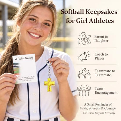 Sports Gifts for Teens, Acrylic Sports Cross Keychain with Prayer Card - color: Softball