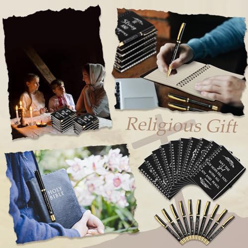 Kosiz 200 Pcs/100 Set Christian Gift Bulk Spiral Notebook and Pen, Black - color: Black