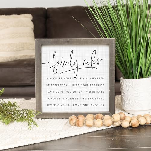 Simply Said, INC Rustic Frames Family Decor, Family Rules, 10 x 10 inch Wood Sign, Made in USA, RF1263 - color: Family Rules