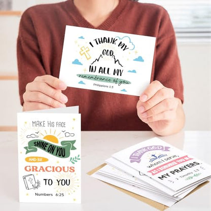 Affrolling 50 Pcs Christian Thank You Cards Bulk with Envelopes Stickers - style: Delicate