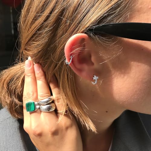 14K Gold Huggie Earrings for Women Silver Huggie Hoop Earrings Cubic Zirconia Huggie Earrings Stud Earrings Lightweight Dainty Hypoallergenic Earrings Jewelry Gifts - color: Silver Cross CZ Huggie Earrings