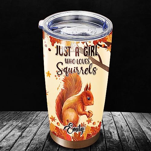 Personalized Squirrel Tumbler With Lid Custom Name Double Wall Vacuum Stainless Steel Travel Coffee Mug Insulated Cup Drinking Gifts Birthday For Kids Men Women - color: Squirrell