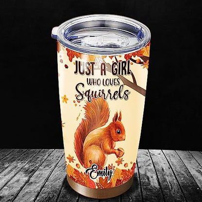 Personalized Squirrel Tumbler With Lid Custom Name Double Wall Vacuum Stainless Steel Travel Coffee Mug Insulated Cup Drinking Gifts Birthday For Kids Men Women - color: Squirrell