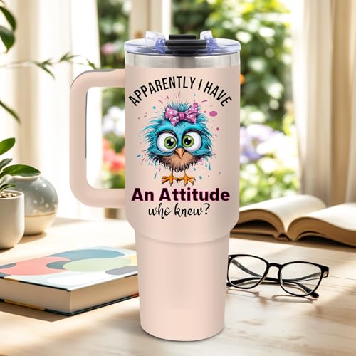 DUUV Funny Owls Tumbler 40oz, Insulated Bird Lovers Gift for Women Girl - color: Birdie Attitude