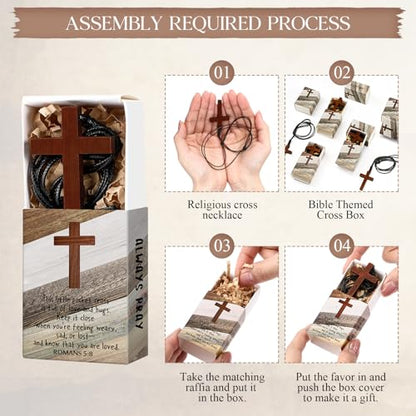 Tondiamo 24 Set Wooden Cross Necklace Bulk with Prayer Box Religious Gifts