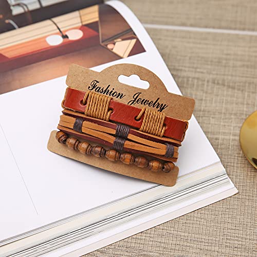 HZMAN Handmade Hemp Cords Wood Beads Leather Bracelets for Men Women - style: Wooden bead style 2