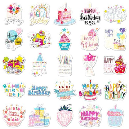 50 Mixed Style Happy Birthday Stickers, Including Balloons, Gifts, and Cake Patterns Suitable for Parties, handicrafts, and Gifts (Happy Birthday) - color: Happy Birthday