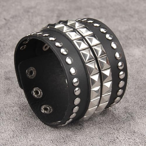 Jeilwiy Punk Rock Gothic Black Rivet Leather Spiked Necklace Collar Neckband Leather Choker Necklace for Women Mom Gifts Adjustable - color: 01 Leather Cuff Bracelet Black