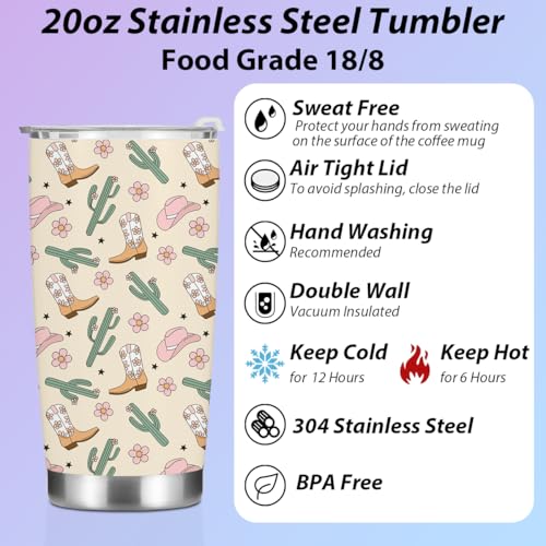 Western Tumbler, 20 oz Tumblers Insulated Coffee Mug With Lid, Stainless Steel Thermal Cup, Vacuum Water Bottle Travel Mug, Drinking Cups, Gifts for Women Men Girls Sisters Birthday Christmas - color: Western Stuff 1154