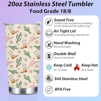 Western Tumbler, 20 oz Tumblers Insulated Coffee Mug With Lid, Stainless Steel Thermal Cup, Vacuum Water Bottle Travel Mug, Drinking Cups, Gifts for Women Men Girls Sisters Birthday Christmas - color: Western Stuff 1154