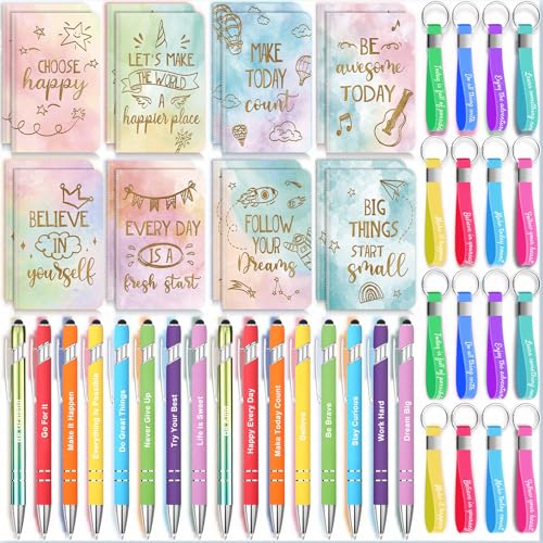 PerKoop 48 Pcs Inspirational Gifts Bulk Motivational Employee Notepads Ballpoint Pens Keychains Set for Staff Coworker Appreciation Gifts for Teachers Nurse Women Office Party Favor Supplies - style: Watercolor
