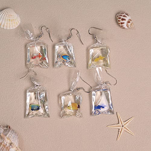 Funny Cute Animal Fish Earrings - Goldfish Water Bag Shape Dangle Hook Colorful Tiny Goldfish Bag Earrings Punk Personalized Charm Accessories Jewelry for Women