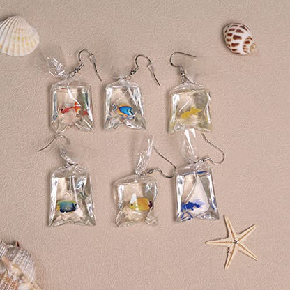 Funny Cute Animal Fish Earrings - Goldfish Water Bag Shape Dangle Hook Colorful Tiny Goldfish Bag Earrings Punk Personalized Charm Accessories Jewelry for Women