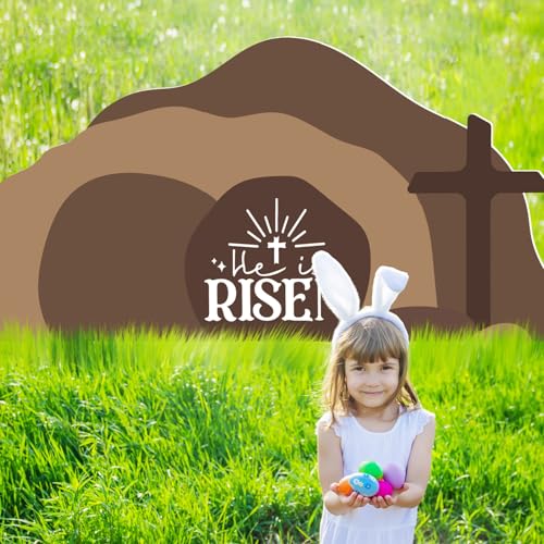 Teling Empty Tomb Easter Scene and Cross Decoration Easter Resurrection Scene Cardboard Stand up Jesus Nativity Cross Decor He Is Risen Cardboard Decor for Religious Home Office Christian Gifts - style: Easter