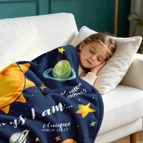 Mosslink Baptism Gifts for Boys Girl, Christian Gift Planets Blanket 40"x50" - color: Blue-god Says I Am